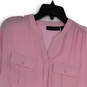 Womens Pink Short Sleeve Front Pockets Split Neck Pullover Blouse Top Sz M image number 3