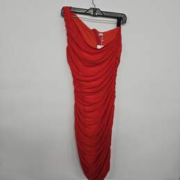 Red One Shoulder Bodycon Ruched Dress