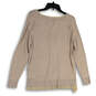 Womens Tan Knitted V-Neck Side Slit Long Sleeve Pullover Sweater Size 14/16 image number 2