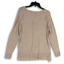 Womens Tan Knitted V-Neck Side Slit Long Sleeve Pullover Sweater Size 14/16 alternative image