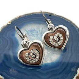 Designer Brighton Silver-Tone Rhinestone Brown Heart Shape Drop Earrings