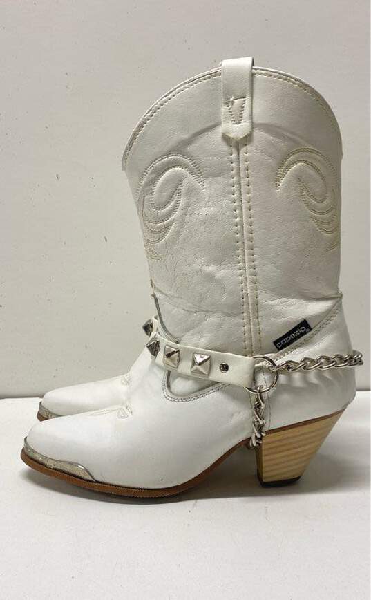Capezio Boots White Leather Studded Harness Western Boots Size 5 M image number 1