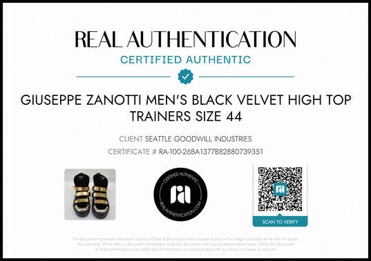 Giuseppe Zanotti Men's Black Velvet High Top Triple Bar Trainers Size 10.5 AUTHENTICATED image number 2