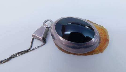 Taxco Mexico 925 Modernist Faux Onyx Chunky Dome Oval Pendant Box Chain Necklace 20.7g image number 4