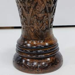 Handcrafted Carved Wooden Vase 15" Home Decor alternative image