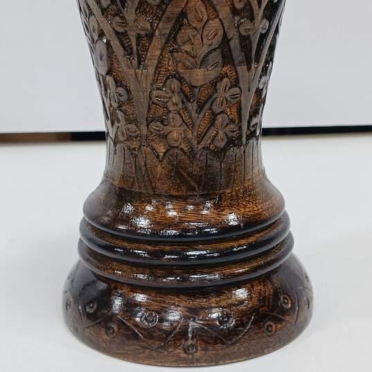Handcrafted Carved Wooden Vase 15" Home Decor image number 2
