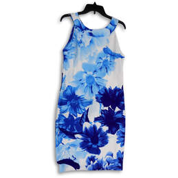 Womens Blue White Floral Halter Neck Back Zip Short Sheath Dress Size 12
