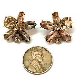 Designer J. Crew Gold-Tone Crystal Cut Stone Fashionable Stud Earrings alternative image