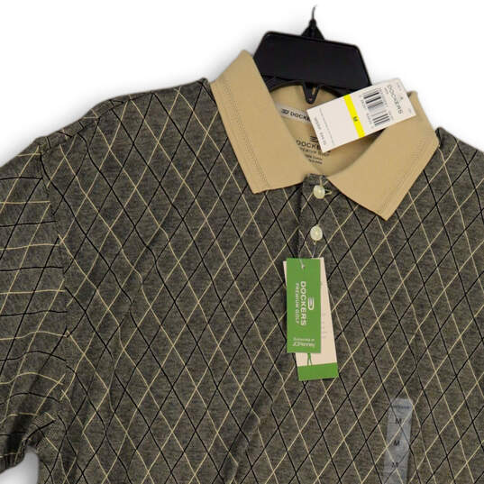 NWT Mens Tan Black Short Sleeve Spread Collar Polo Shirt Size Medium image number 3