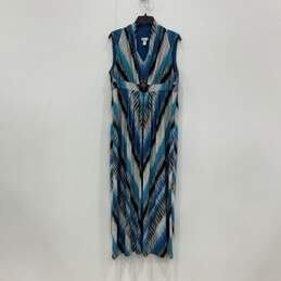 Womens Blue Brown Chevron Sleeveless V-Neck Pullover Maxi Dress Size 2