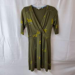 Boden Olive Green Floral V-Neck Dress Size 4