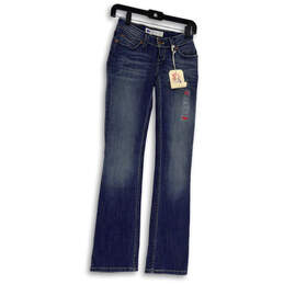 NWT Womens Blue Medium Wash Pockets Bold Curve Denim Bootcut Jeans Size 1M