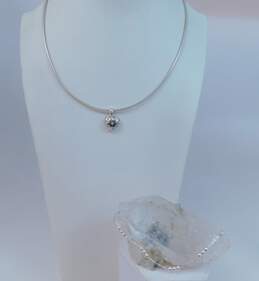 Milor & Contemporary 925 Cubic Zirconia Heart Pendant Omega Chain Necklace & Beaded Fancy Link Bracelet 19.5g