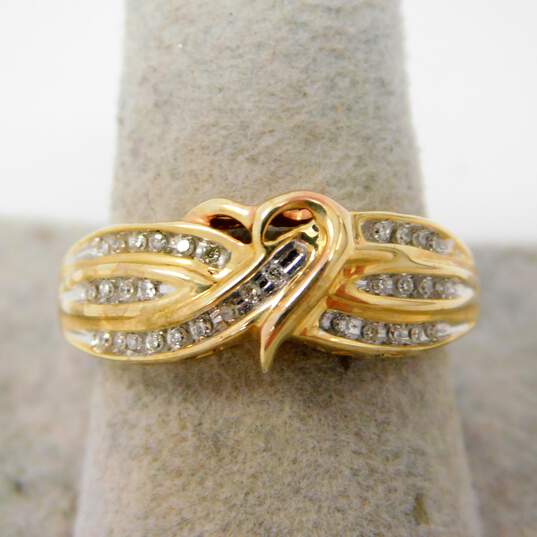 10K Yellow Gold 0.08 CTTW Channel Set Diamond Love Crossover Ring 2.3g image number 2