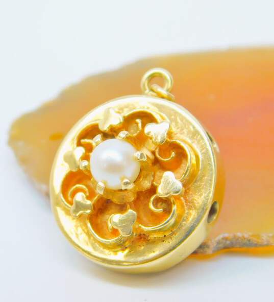14k Yellow Gold Pearl Charm Pendant 5.9g image number 2