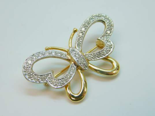 14K Yellow Gold 0.40 CTTW Round Diamond Butterfly Brooch 4.7g image number 1