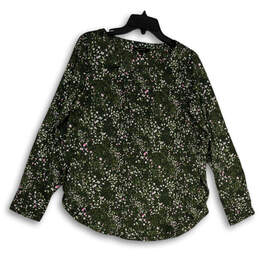 Womens Green Spotted Round Neck Long Sleeve Pullover Blouse Top Size XS