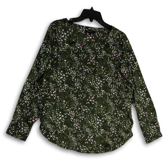 Womens Green Spotted Round Neck Long Sleeve Pullover Blouse Top Size XS image number 1