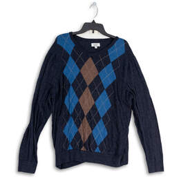 Mens Navy Blue Diamond Long Sleeve V-Neck Pullover Classic Sweater Size XXL