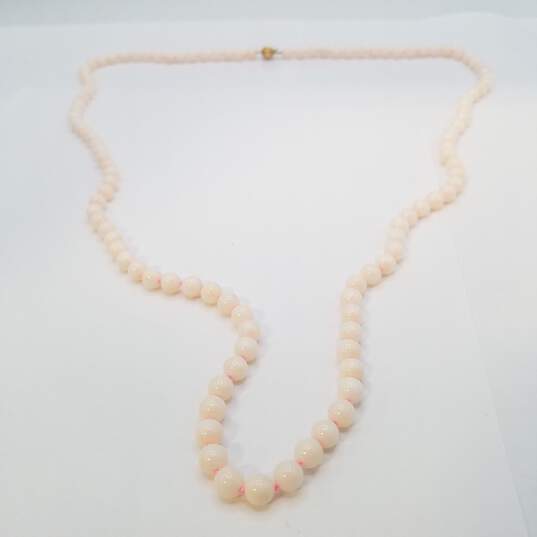 14K Gold Pink Knotted White Gemstone Beaded Necklace 49.0g image number 3