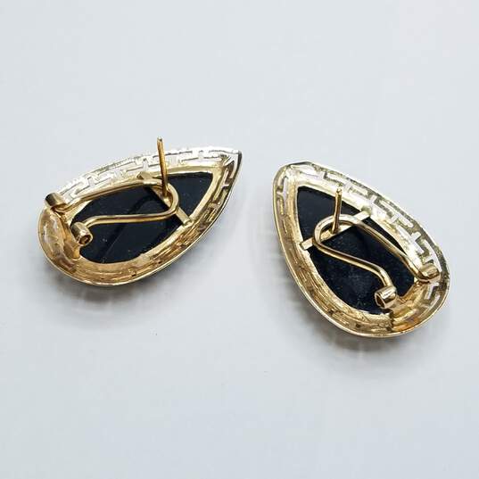 14K Gold Onyx Tear  Drop Omega Back Earrings 5.6g image number 5