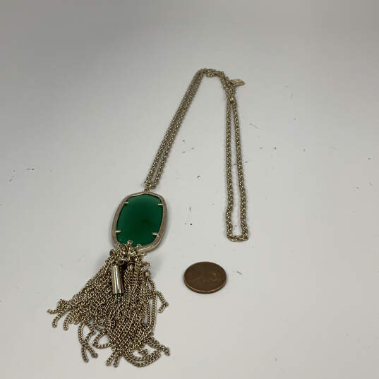 Designer Kendra Scott Gold-Tone Green Rayne Stone Tassel Pendant Necklace image number 2