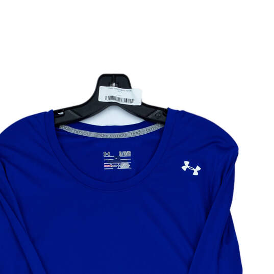 Mens Blue Heatgear Long Sleeve Crew Neck Gym Workout T-Shirt Size XL image number 3