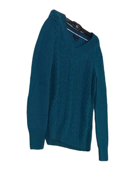 Talbots Womens Teal Knitted V Neck Long Sleeve Pullover Sweater Size Small image number 3