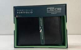 Perry Ellis Portfolio BLACK Sheridan CC Leather Passcase w Removable ID Wallet