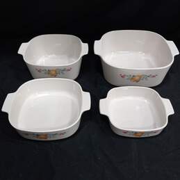 Set of 4 Vintage Corning Ware Abundance Fruit Pattern Square Bakeware