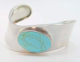 Artisan 925 Sterling Silver Faux Turquoise Cabochon Cuff Bracelet 40.5g