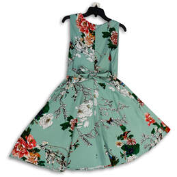 NWT Womens Green Floral Round Neck Knee Length Fit And Flare Dress Size L alternative image