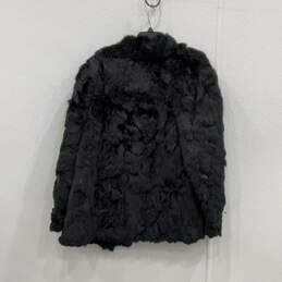 Womens Black Long Sleeve Rabbit Fur Collared Open Front Coat Size Large alternative image
