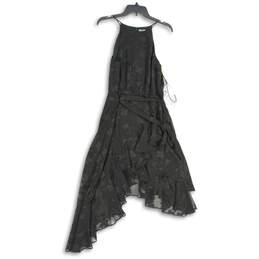 NWT CeCe Womens Black Floral Ruffle Asymmetrical Hem Fit & Flare Dress Size 12