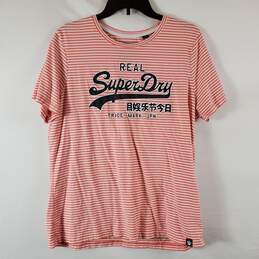 Superdry Women Pink Striped Graphic Tee Sz 12
