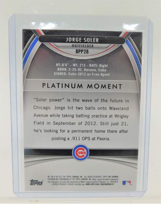 2013 Jorge Soler Bowman Platinum Prospects Rookie Chicago Cubs image number 2
