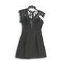 NWT Womens Black Lace Back Pleated Back Zip Short Fit And Flare Dress Size 4 image number 1