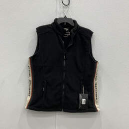 NWT Womens Black Sleeveless Pockets Fleece Full-Zip Motorcycle Vest Size XL