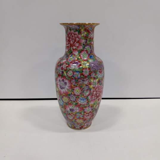 Pink Floral Pattern w/ Gold Accent Porcelain Vase image number 1