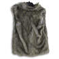 Womens Gray Faux Fur Stand Collar Sleeveless Vest Size X-Large image number 2