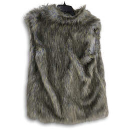 Womens Gray Faux Fur Stand Collar Sleeveless Vest Size X-Large alternative image