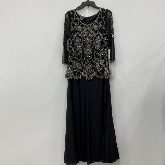 NWT Pisarro Nights Womens Black Beaded Long Sleeve Back Zip A-Line Dress Size 10 image number 1