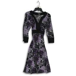 APT. 9 Womens Black Lavender Floral V-Neck Long Sleeve Fit & Flare Dress Size M