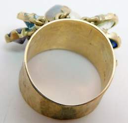 Vintage 10k Yellow Gold Ruby, Aqua & Multi Stone Wide Band Charm Ring 6.4g alternative image