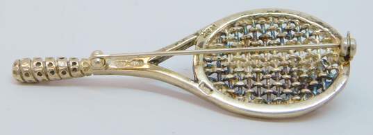 Vintage Taxco Mexico Sterling Silver Tennis Racket & Ball Brooch 14.8g image number 5
