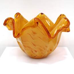 VTG Murano Amber/Gold White Crystal Glass Art Bowl