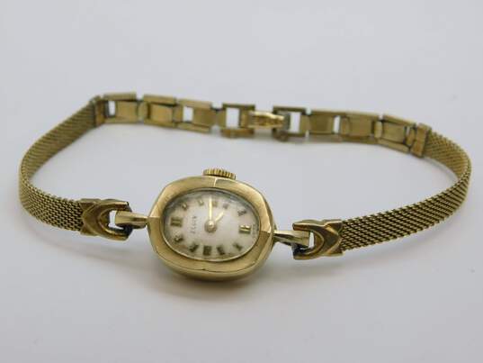 14K Gold Vintage Elgin Swiss Mesh Chain Ladies Watch 11.2g image number 1