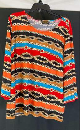 Bob Mackie Womens Multicolor Long Sleeve Round Neck Graphic Blouse Top Size 1X