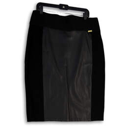 Women Black Elastic Waist Back Slit Pull-On Straight & Pencil Skirt Size XL