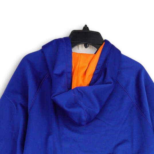 Womens Blue Orange Long Sleeve Drawstring Zipper Pocket Pullover Hoodie Size XXL image number 4